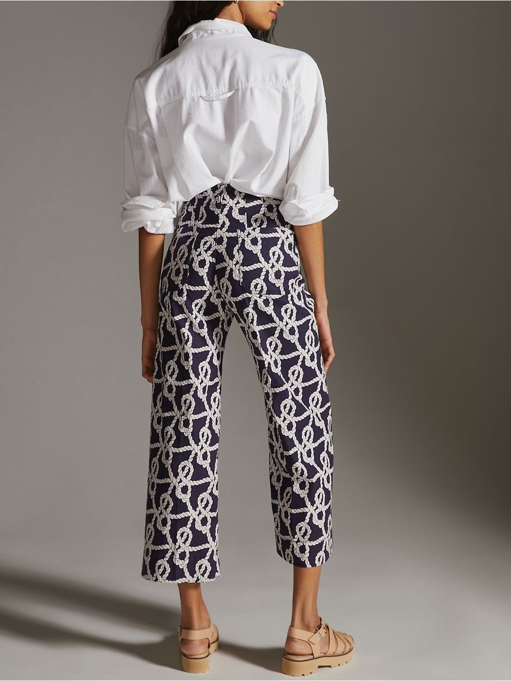 Anthropologie Maeve Colette Wide-Leg Crop Pants in Navy Nautical Rope Size 29 - Picture 8 of 8